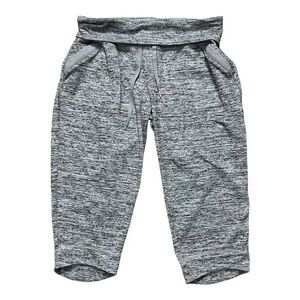 ATHLETA Gray Capri Lounge Pants Women Size L Fold-Over Waist Zip-Pockets